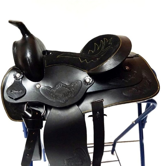 NWOT Black Leather Youth Western Saddle EXTRA SHIP - Picture 3 of 6